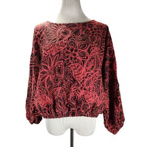 Bryn Walker Coral Linen Dolman Sleeve Top Size L Floral Print Pullover Lagenlook